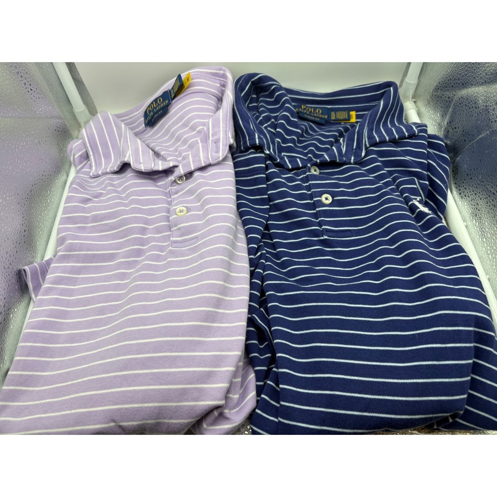 Polo Ralph Lauren Mens XL Shirt Lot 2 Striped Classic Fit Purple Navy Polo